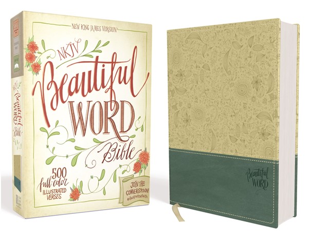 NKJV, Beautiful Word Bible, Leathersoft, Tan/Blue, Red Letter