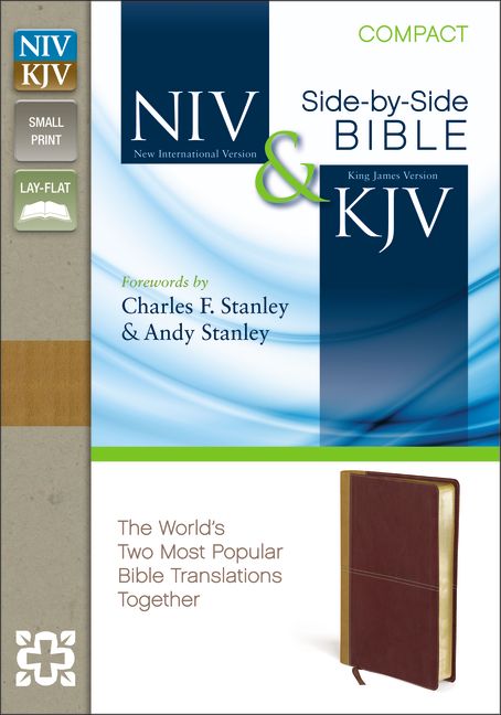NIV, KJV, Side-by-Side, Compact, Leathersoft, Tan/Red