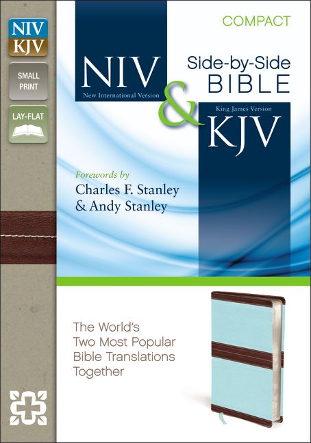 NIV, KJV, Side-by-Side, Compact, Leathersoft, Brown/Blue