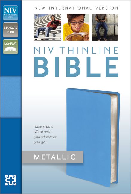 NIV, Thinline Bible Metallic, Bonded Leather, Blue, Red Letter Edition