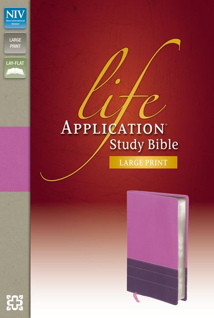 NIV, Life Application Study Bible, Second Edition, Large Print, Leathersoft, Purple/Pink, Thumb Indexed
