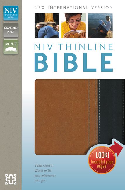 NIV, Thinline Bible, Imitation Leather, Tan/Black, Red Letter Edition