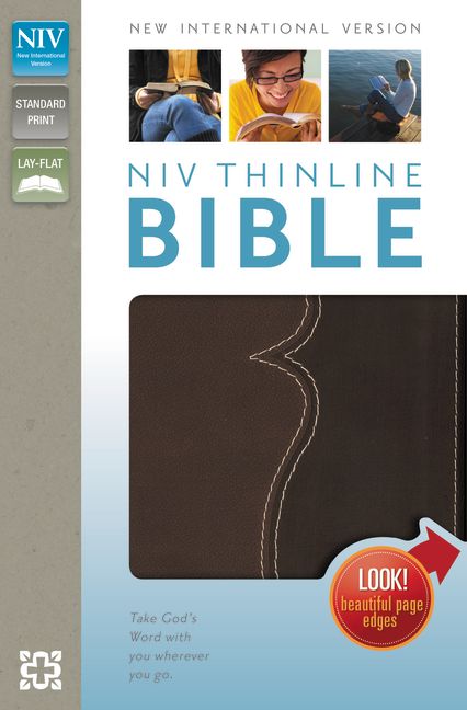 NIV, Thinline Bible, Imitation Leather, Brown/Black, Red Letter Edition