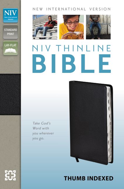 NIV, Thinline Bible, Bonded Leather, Black, Indexed, Red Letter Edition