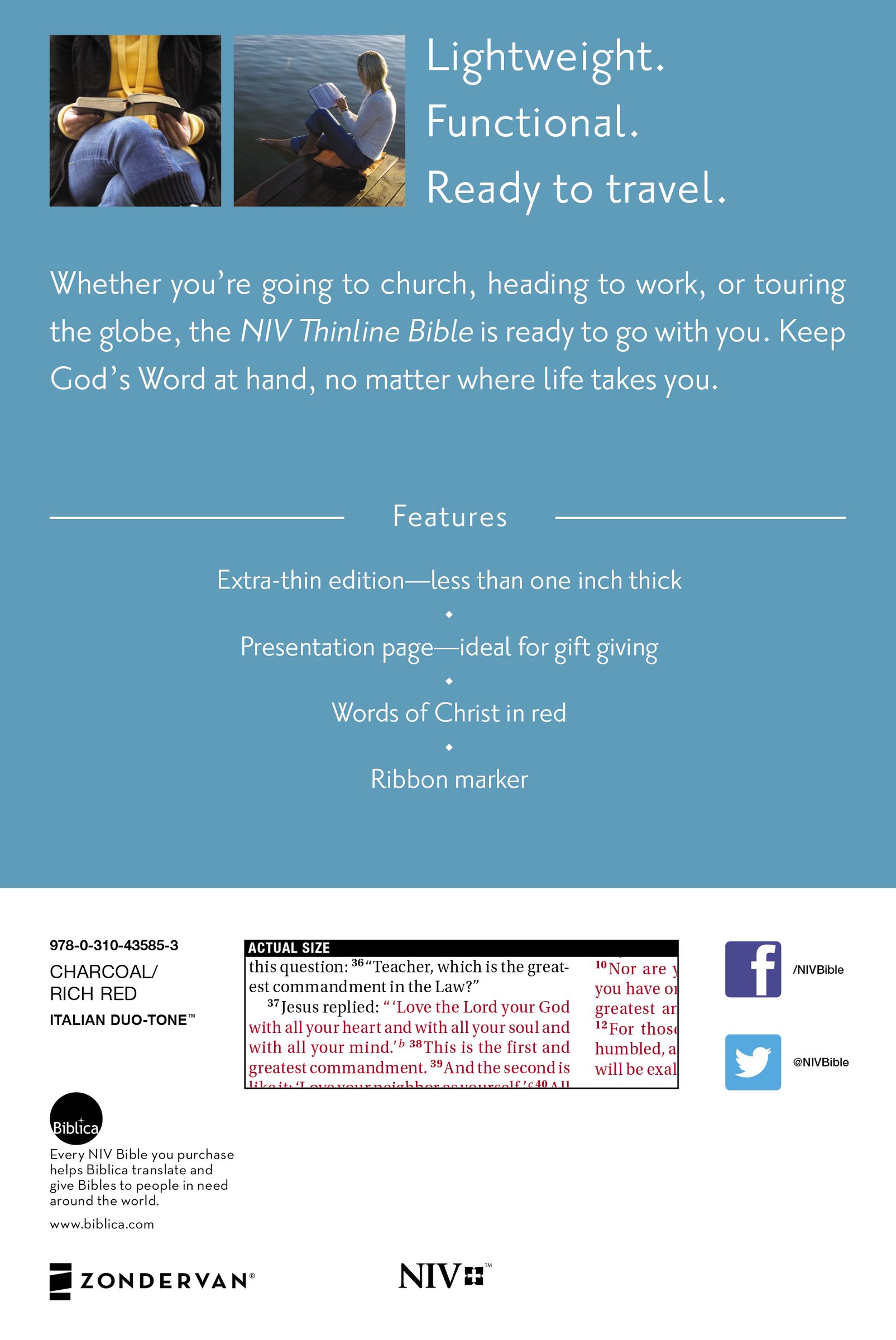 NIV, Thinline Bible, Imitation Leather, Gray/Burgundy, Red Letter Edition