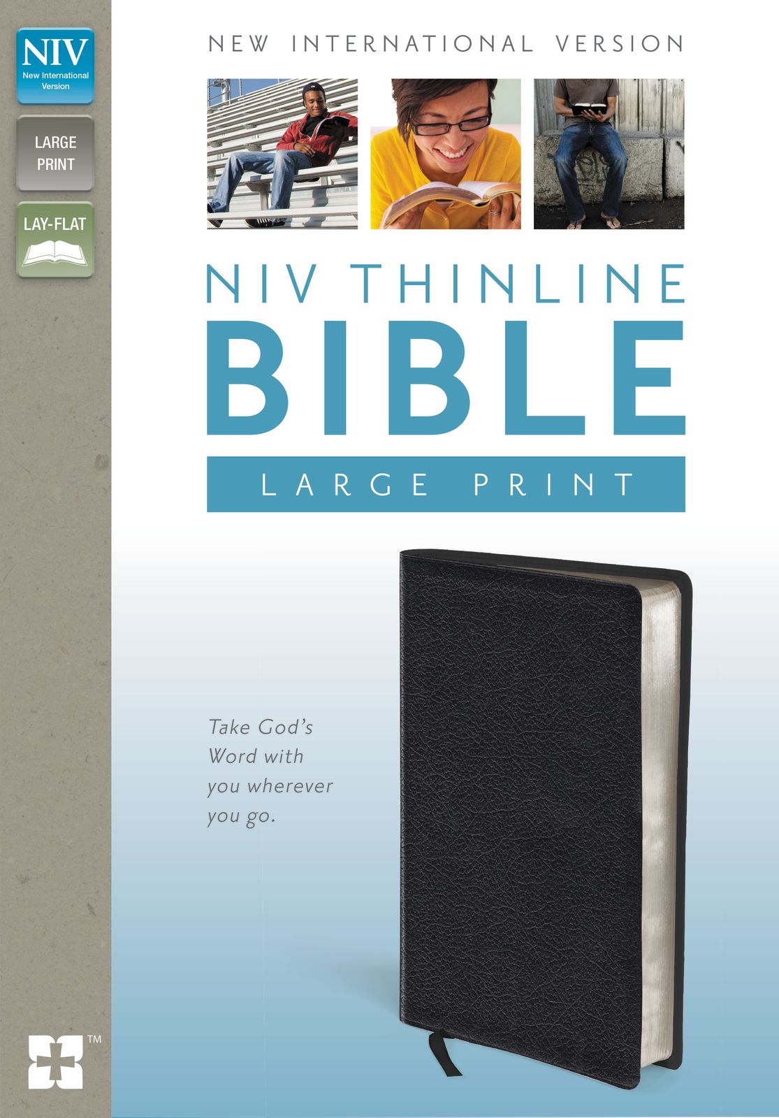 NIV, Thinline Bible, Large Print, Bonded Leather, Black, Red Letter Edition