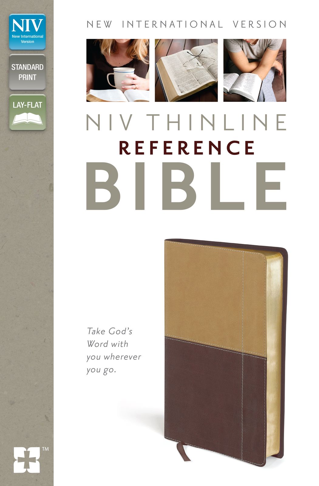 NIV, Thinline Reference Bible, Leathersoft, Tan/Burgundy, Red Letter Edition