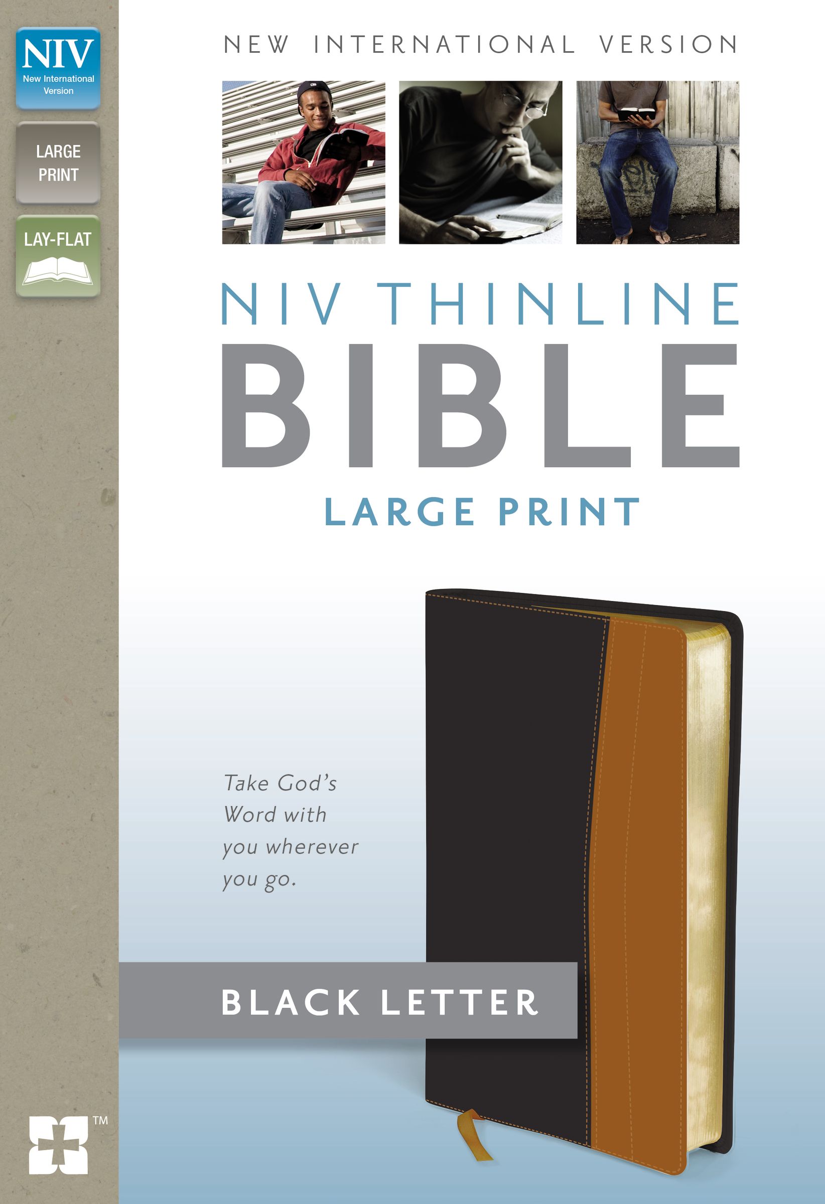 NIV, Thinline Bible, Large Print, Imitation Leather, Black/Tan