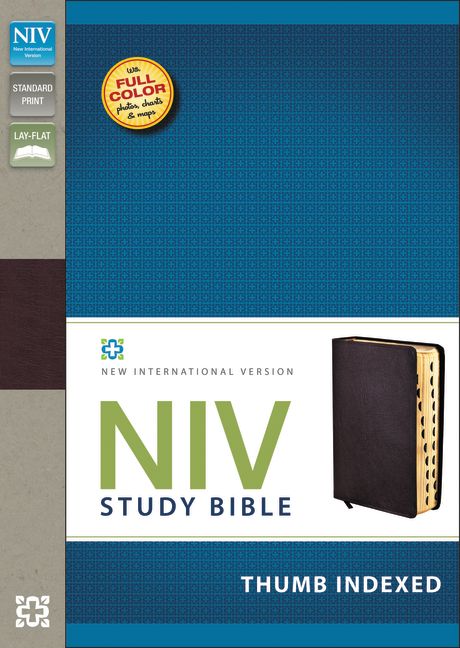 NIV Study Bible, Bonded Leather, Burgundy, Indexed, Red Letter Edition