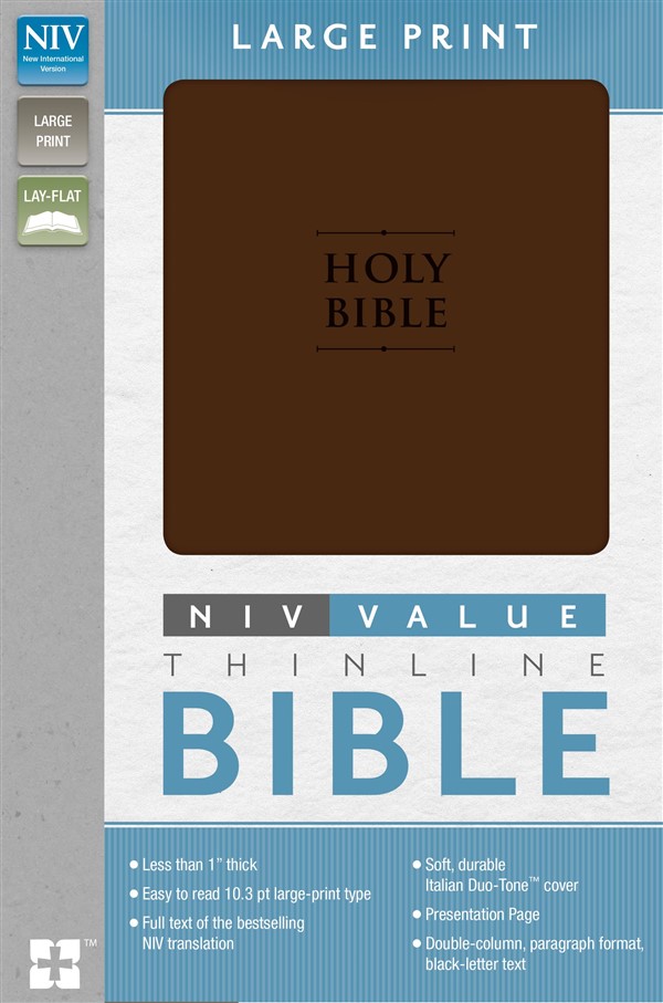 NIV, Value Thinline Bible, Large Print, Imitation Leather, Brown