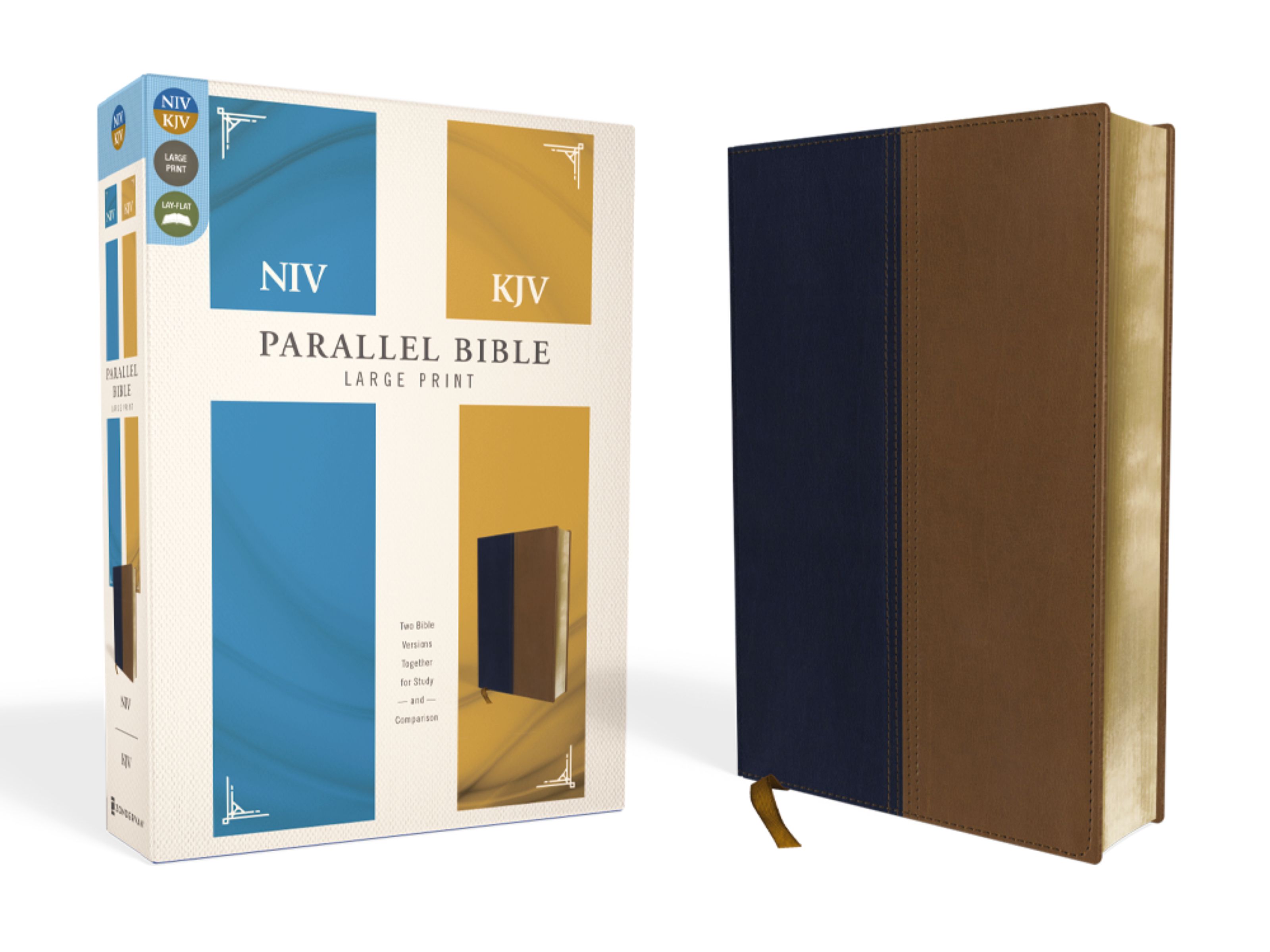 NIV, KJV, Parallel Bible, Large Print, Leathersoft, Navy/Tan