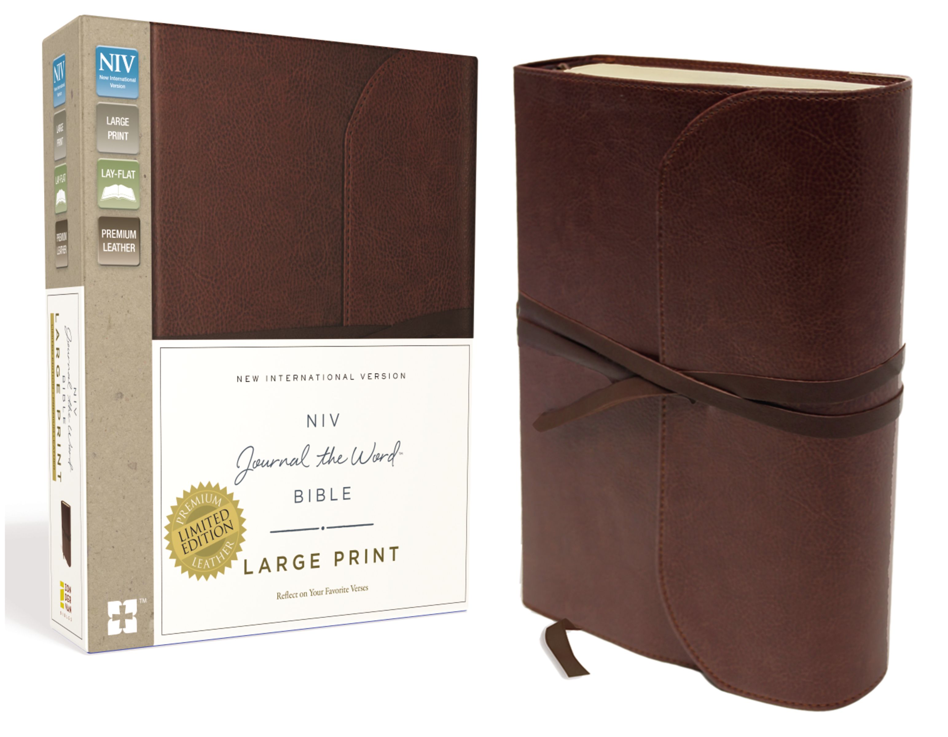 NIV, Journal the Word Bible, Large Print, Premium Leather, Brown