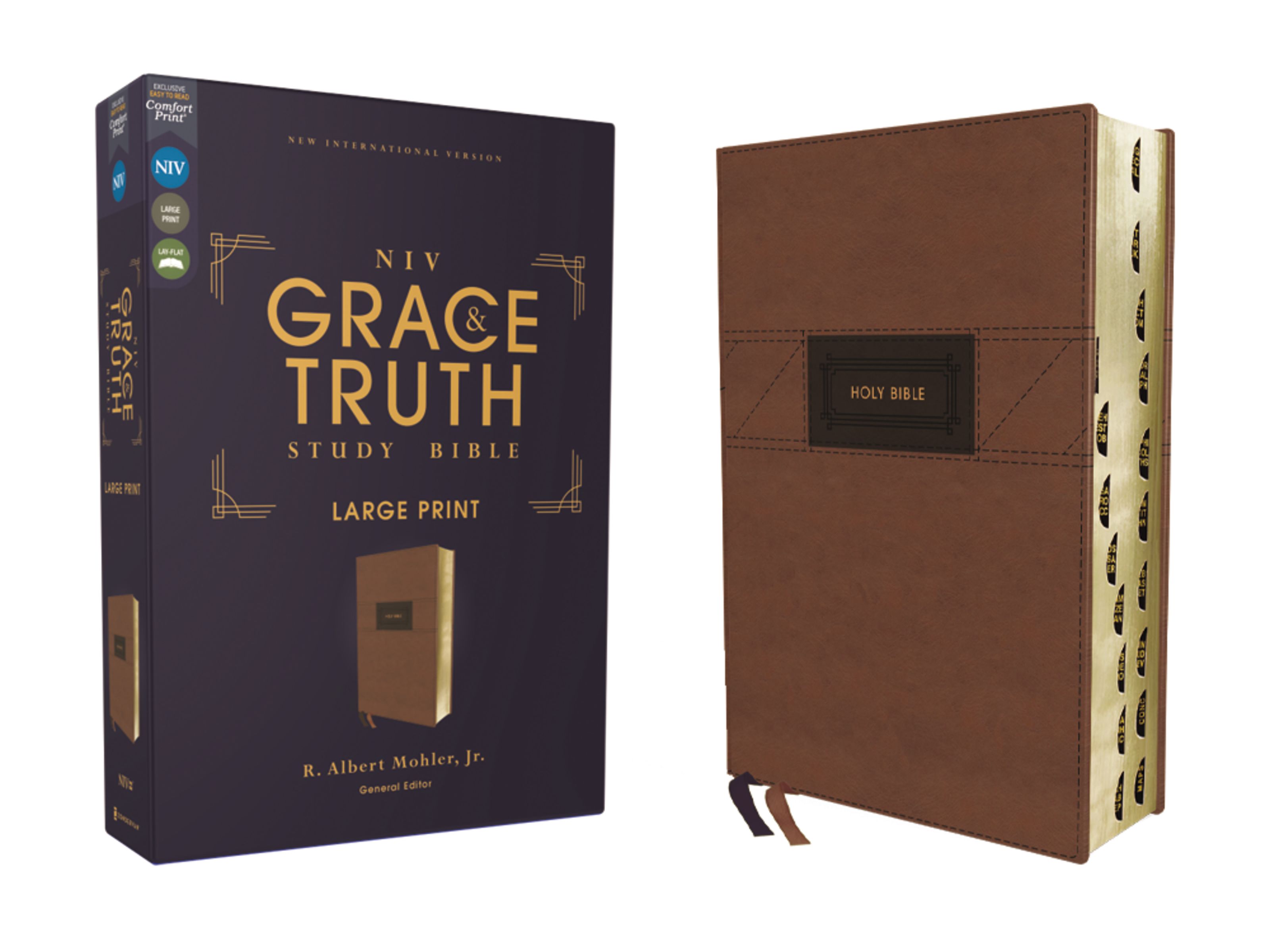 NIV, The Grace and Truth Study Bible, Large Print, Leathersoft, Brown, Red Letter, Thumb Indexed, Comfort Print