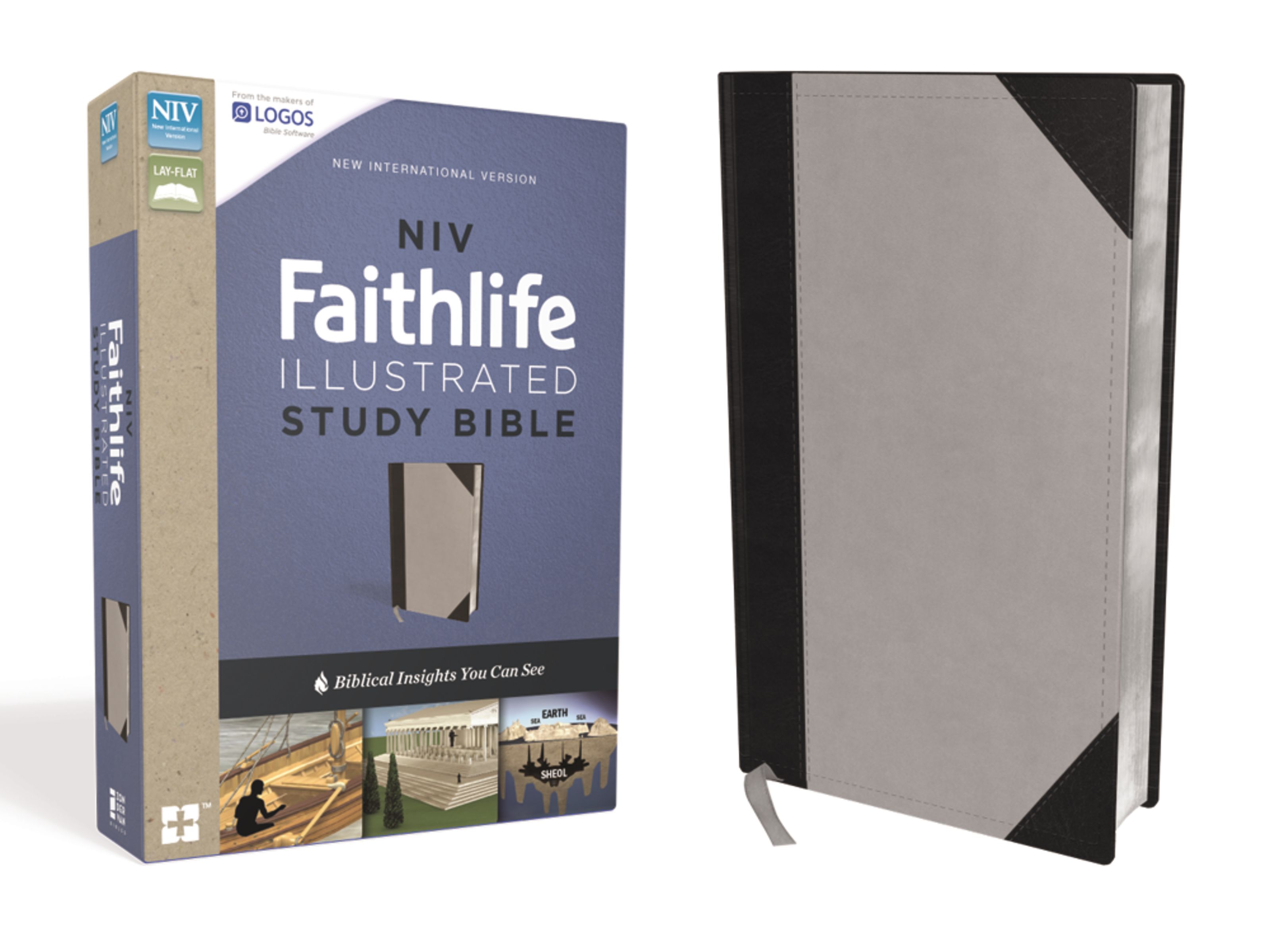 NIV, Faithlife Illustrated Study Bible, Leathersoft, Gray/Black, Thumb Indexed
