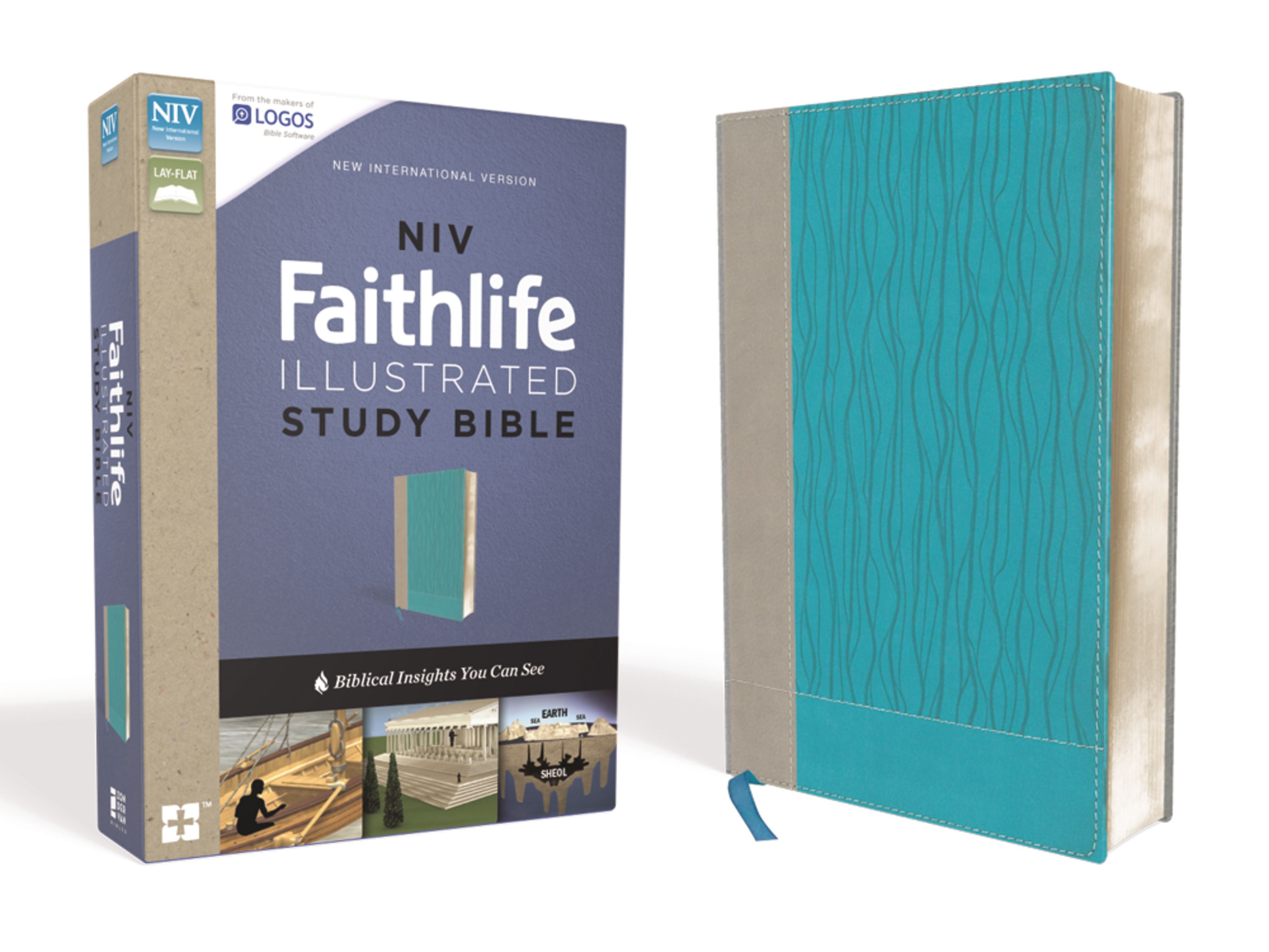 NIV, Faithlife Illustrated Study Bible, Leathersoft, Gray/Blue, Indexed