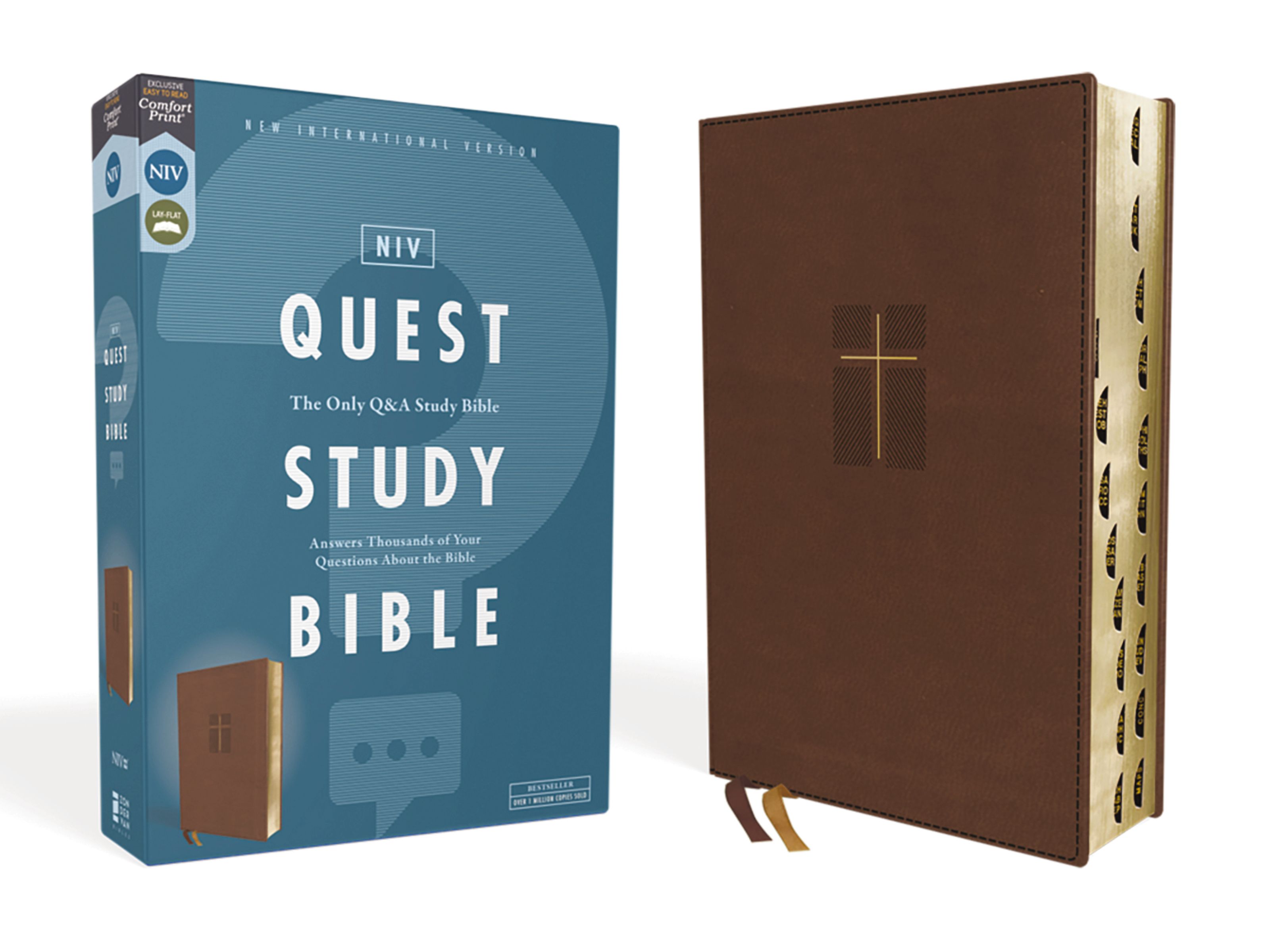 NIV, Quest Study Bible, Leathersoft, Brown, Thumb Indexed, Comfort Print