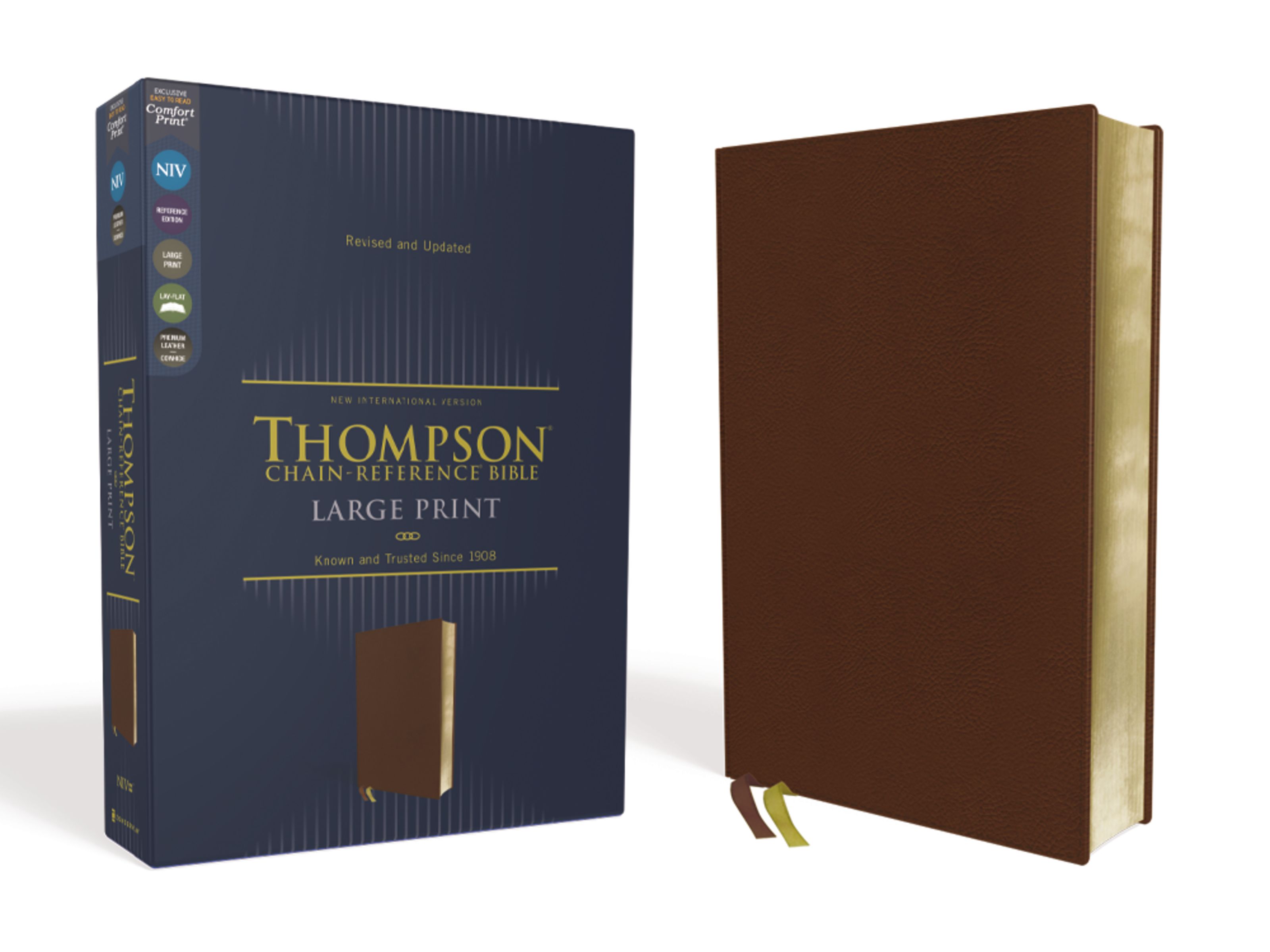 NIV, Thompson Chain-Reference Bible, Large Print, Genuine Leather, Cowhide, Brown, Red Letter, Comfort Print