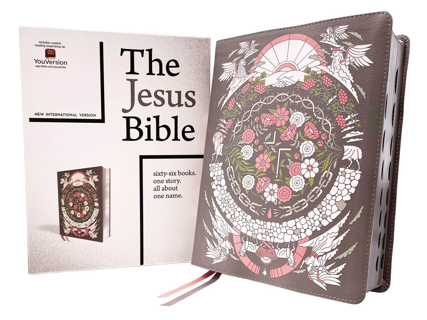 The Jesus Bible Artist Edition, NIV, Leathersoft, Gray Floral, Thumb Indexed, Comfort Print