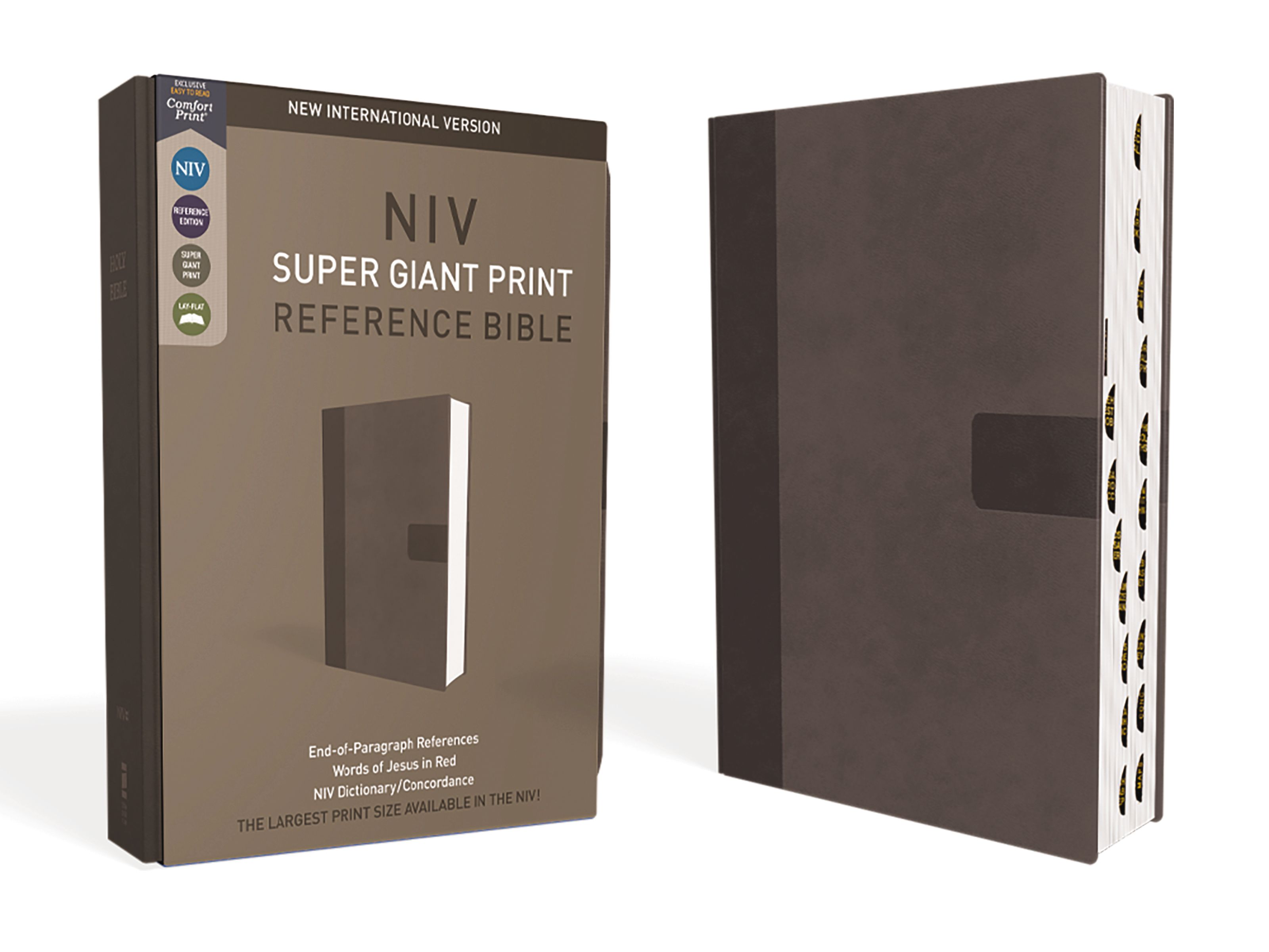 NIV, Super Giant Print Reference Bible, Leathersoft, Gray, Red Letter, Thumb Indexed, Comfort Print