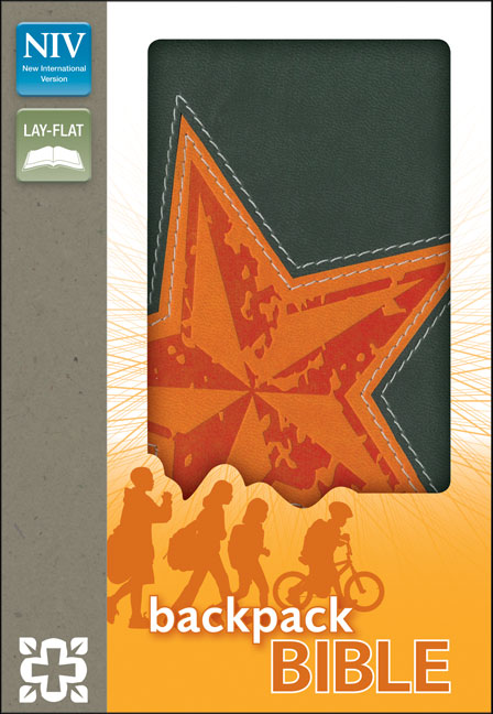 NIV, Backpack Bible, Leathersoft, Gray/Orange