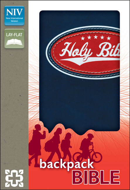 NIV, Backpack Bible, Imitation Leather, Blue/Red