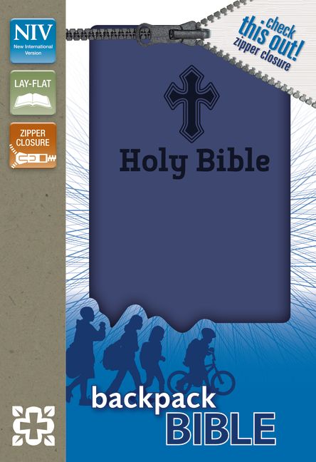 NIV, Backpack Zipper Bible, Imitation Leather, Blue, Red Letter