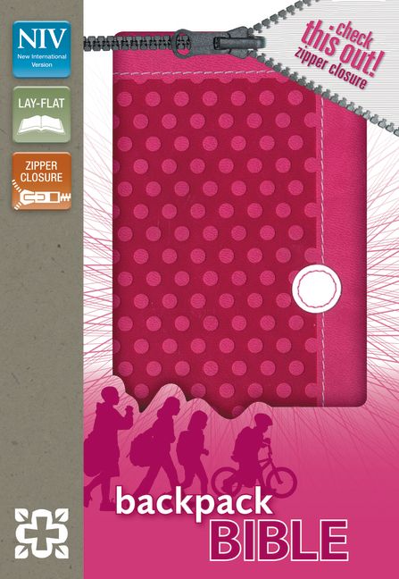 NIV, Backpack Zipper Bible, Imitation Leather, Pink, Red Letter