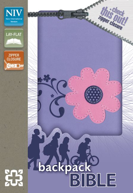NIV, Backpack Zipper Bible, Imitation Leather, Purple/Pink, Red Letter