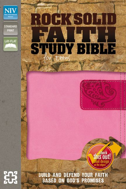 NIV, Rock Solid Faith Study Bible for Teens, Leathersoft, Pink, Printed Page Edges
