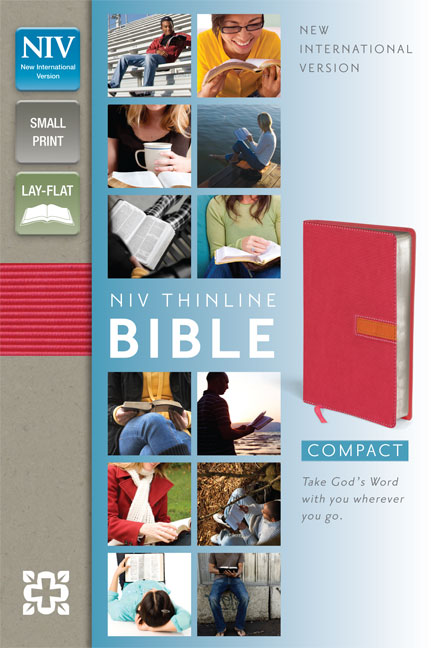 NIV, Thinline Bible, Compact, Imitation Leather, Pink/Orange, Red Letter Edition