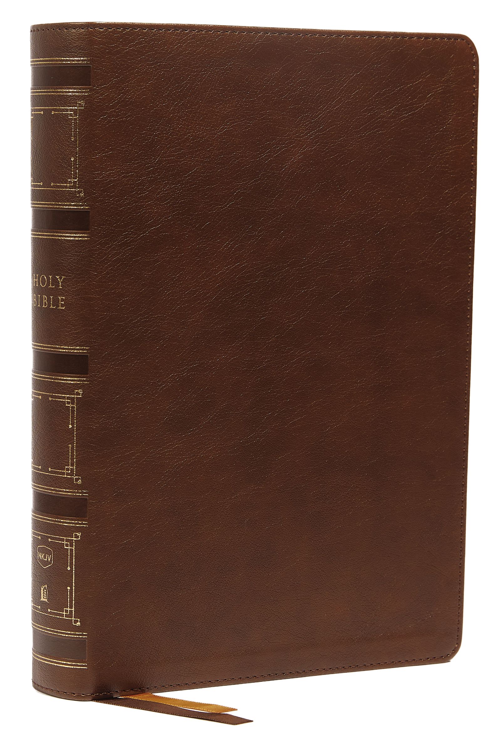NKJV, Single-Column Wide-Margin Reference Bible, Leathersoft, Brown, Red Letter, Thumb Indexed, Comfort Print