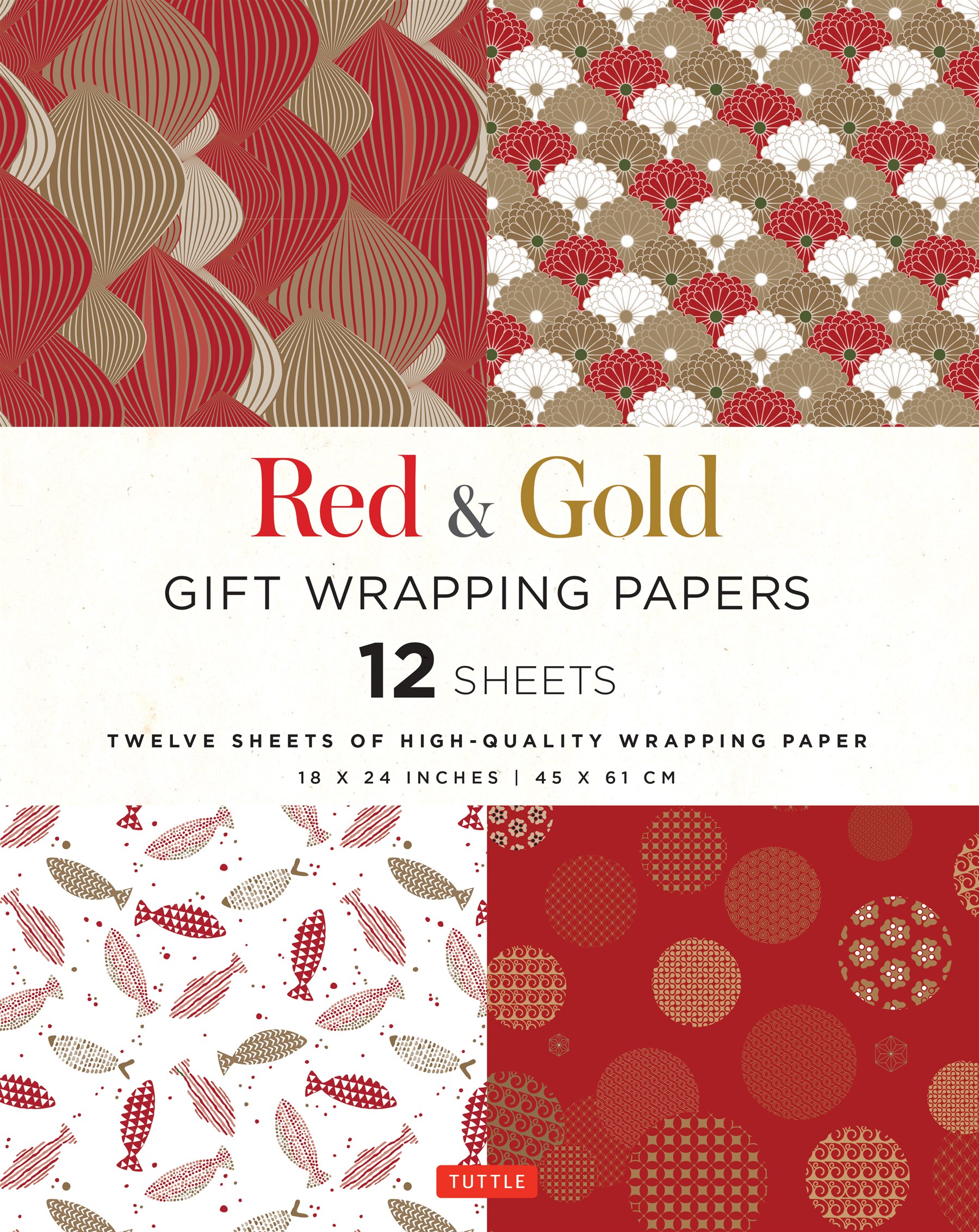 Red & Gold Gift Wrapping Papers 12 Sheets