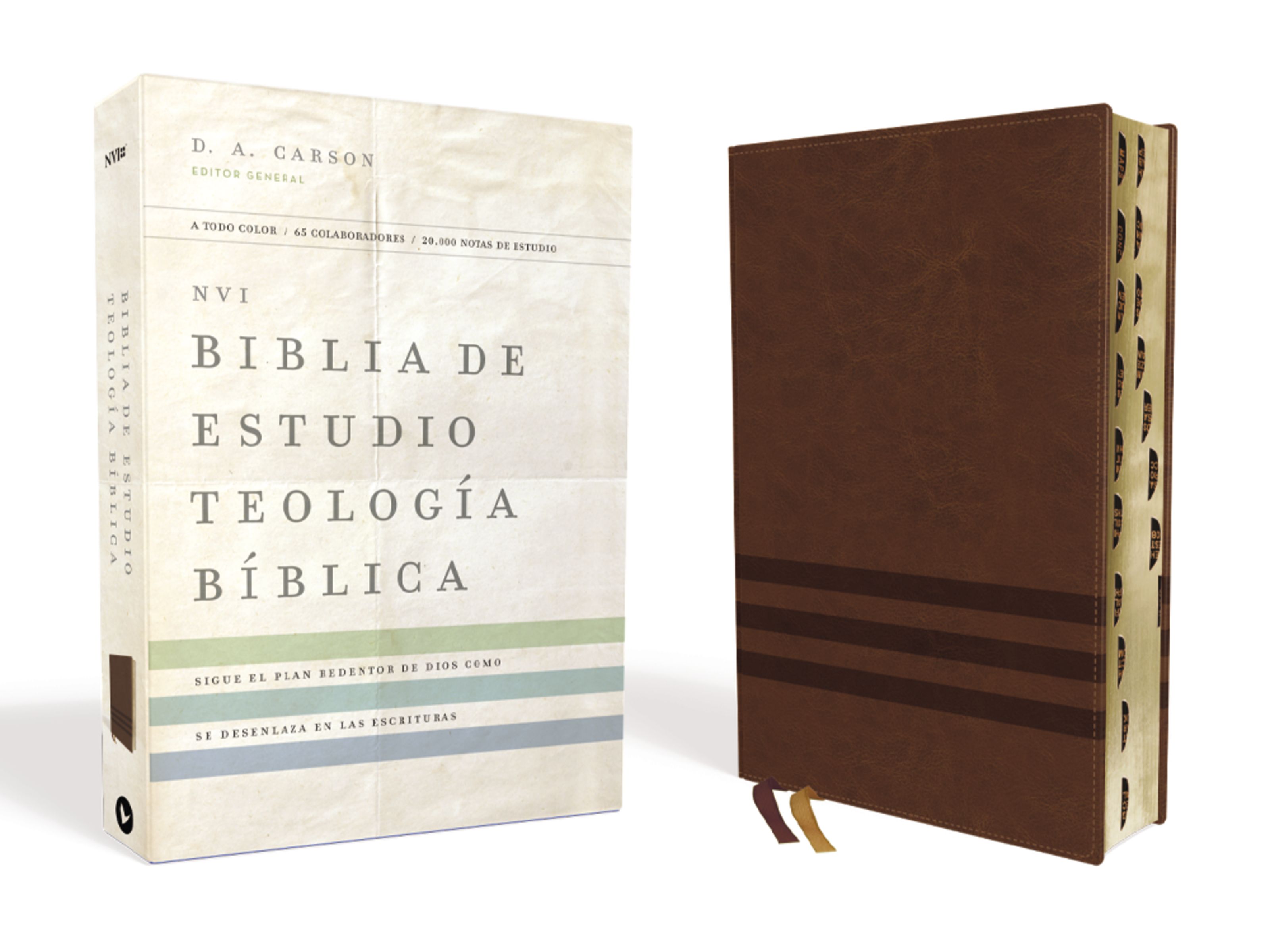 NVI Biblia de Estudio, Teología Bíblica, Leathersoft, Café con  Índice, Interior a cuatro colores