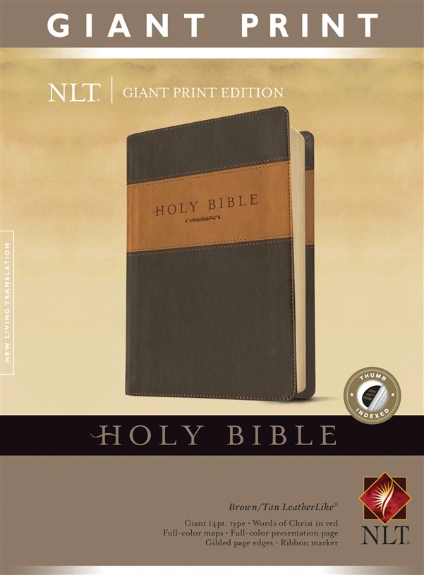 Holy Bible, Giant Print NLT, TuTone (Red Letter, LeatherLike, Brown/Tan, Indexed)