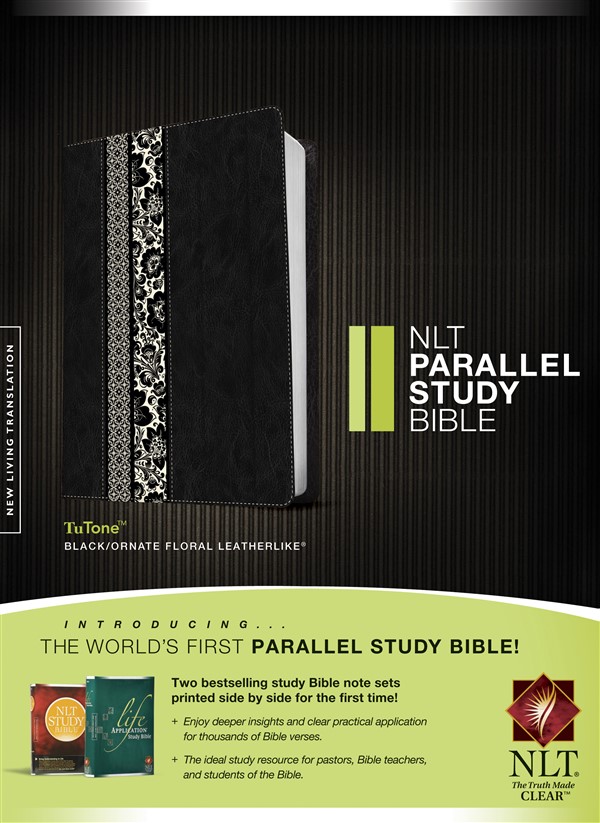 NLT Parallel Study Bible, Floral TuTone (LeatherLike, Black/Ornate Floral Fabric, Indexed)