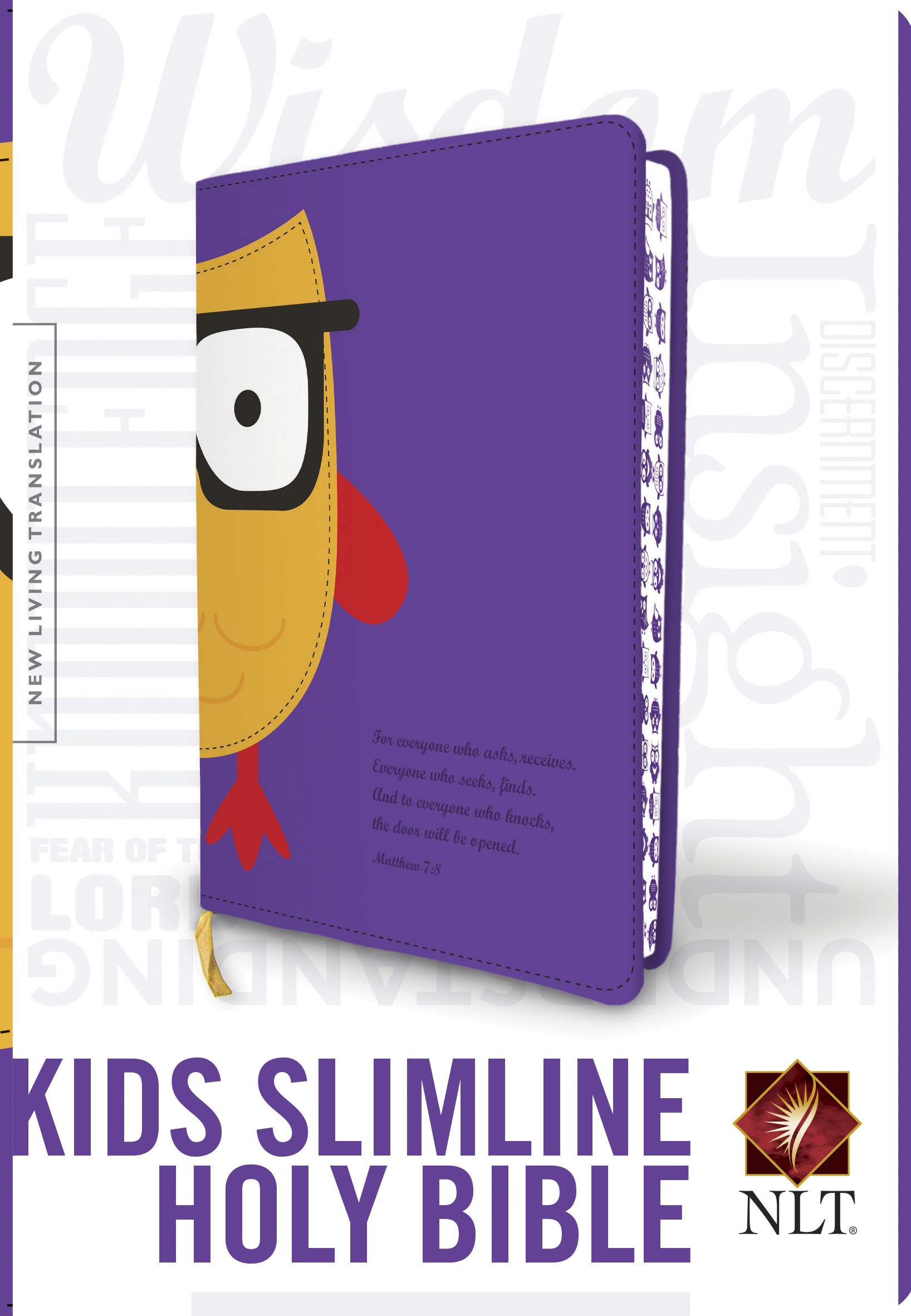 Kids Slimline Bible NLT, TuTone (Red Letter, LeatherLike, Purple/Yellow Owl)