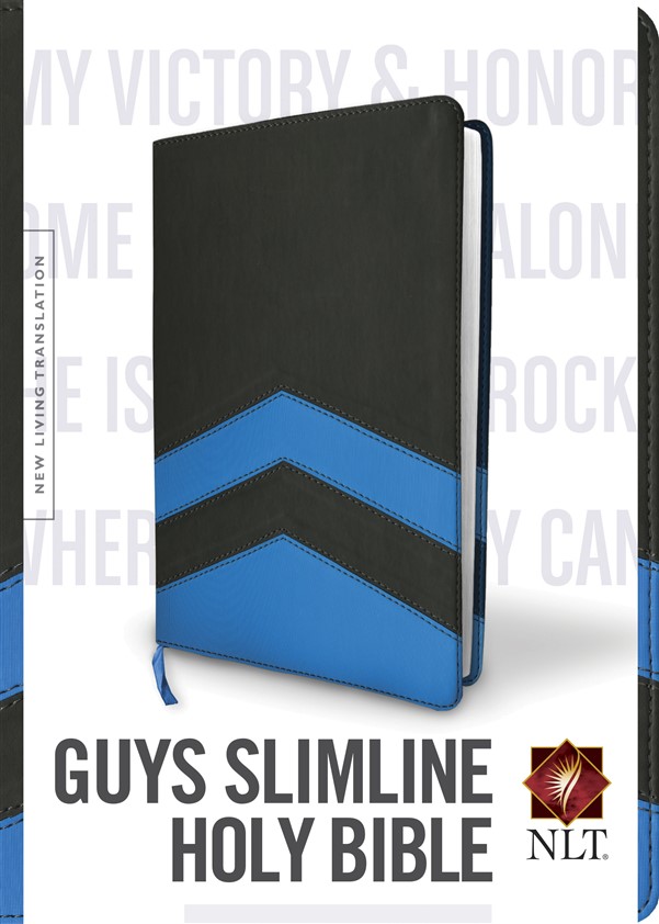 Guys Slimline Bible NLT, TuTone (Red Letter, LeatherLike, Charcoal/Blue Chevron)