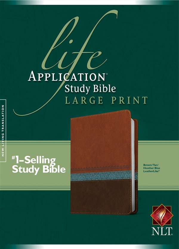 NLT Life Application Study Bible, Second Edition, Large Print (Red Letter, LeatherLike, Heather Blue/Brown/Tan)