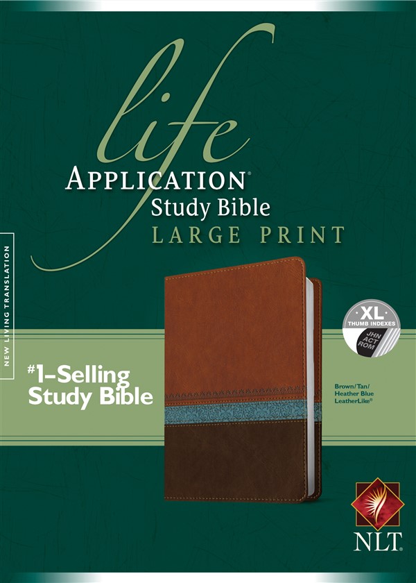 NLT Life Application Study Bible, Second Edition, Large Print (Red Letter, LeatherLike, Heather Blue/Brown/Tan, Indexed)