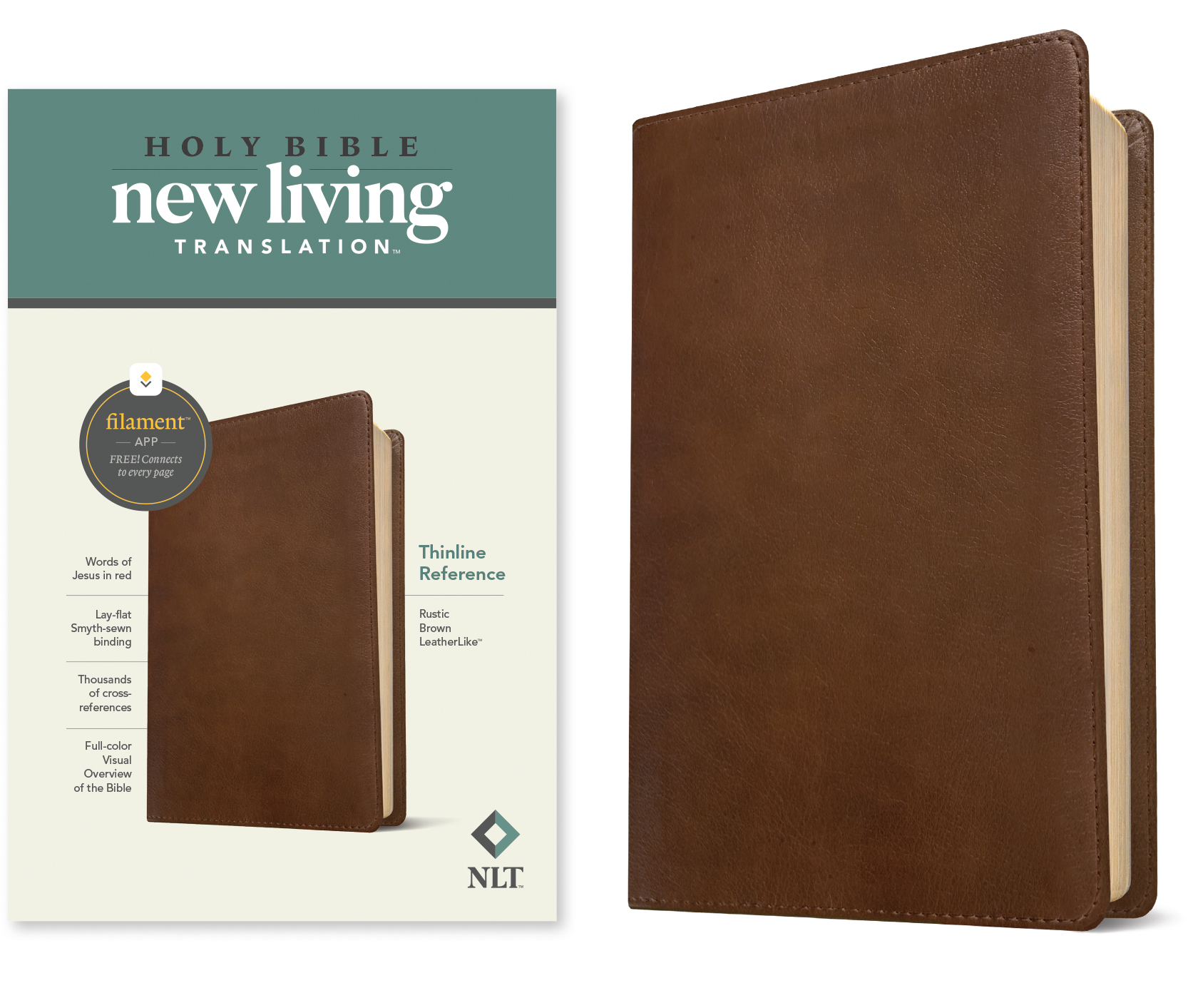 NLT Thinline Reference Bible, Filament Enabled Edition (Red Letter, LeatherLike, Rustic Brown)