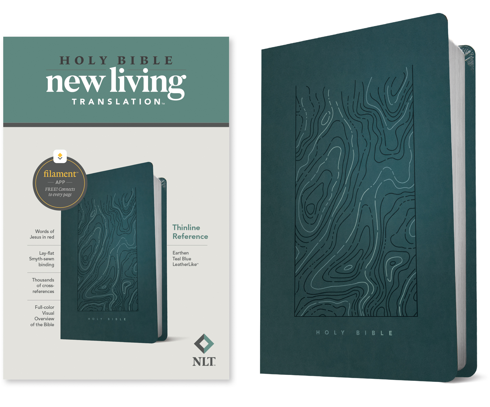NLT Thinline Reference Bible, Filament Enabled Edition (Red Letter, LeatherLike, Earthen Teal Blue)