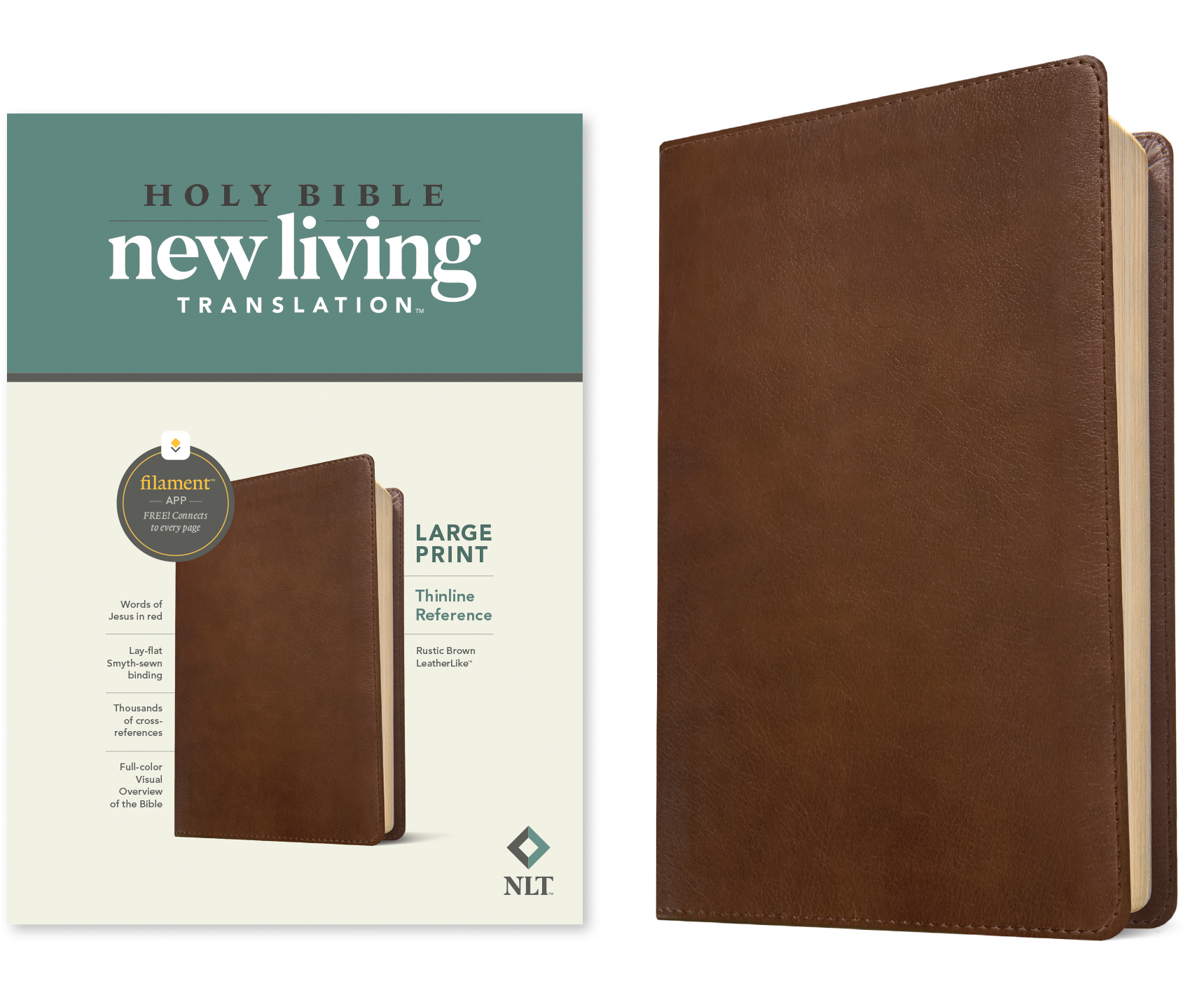 NLT Large Print Thinline Reference Bible, Filament Enabled Edition (Red Letter, LeatherLike, Rustic Brown)