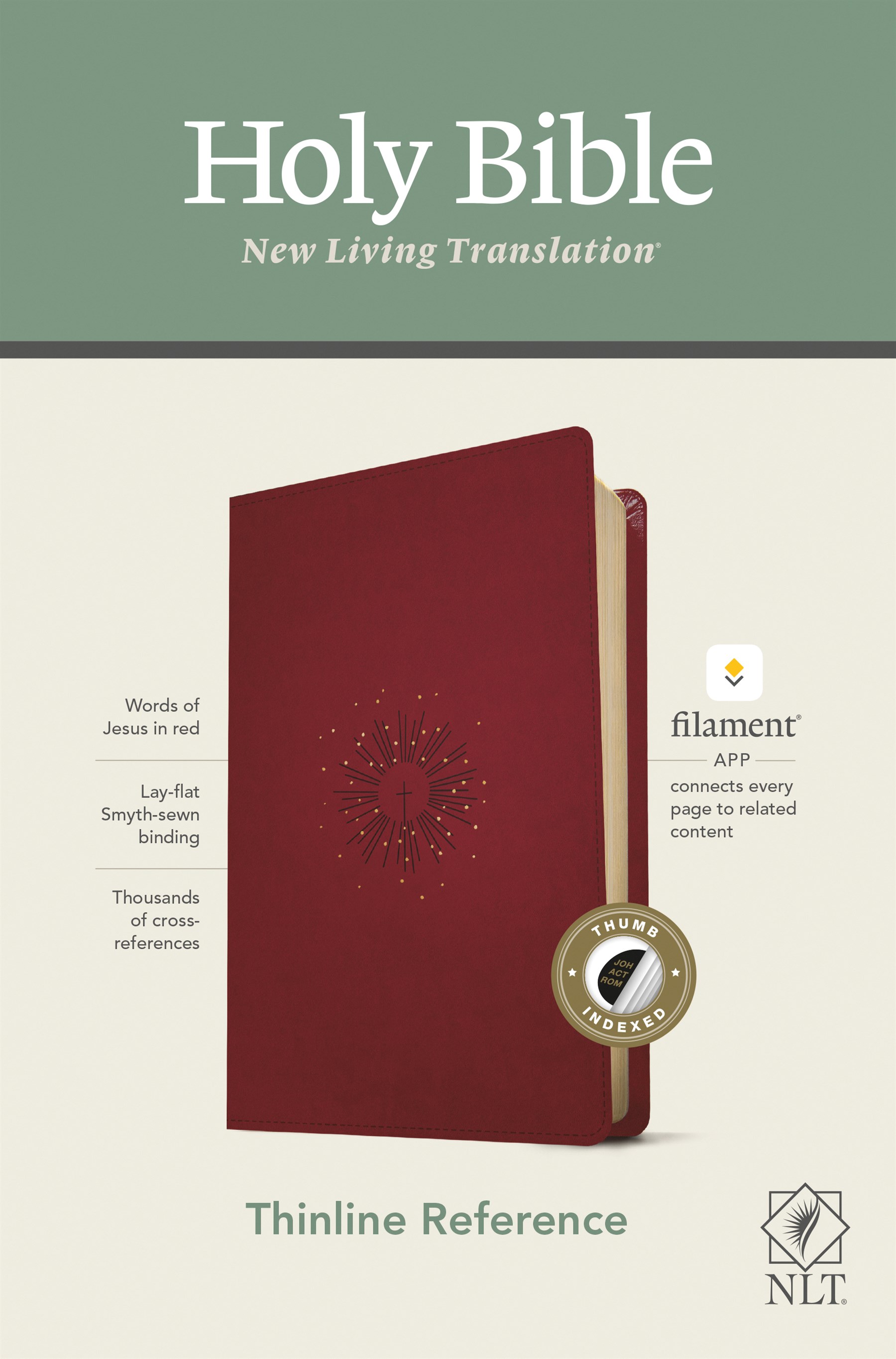 NLT Thinline Reference Bible, Filament Enabled Edition (Red Letter, LeatherLike, Aurora Cranberry, Indexed)