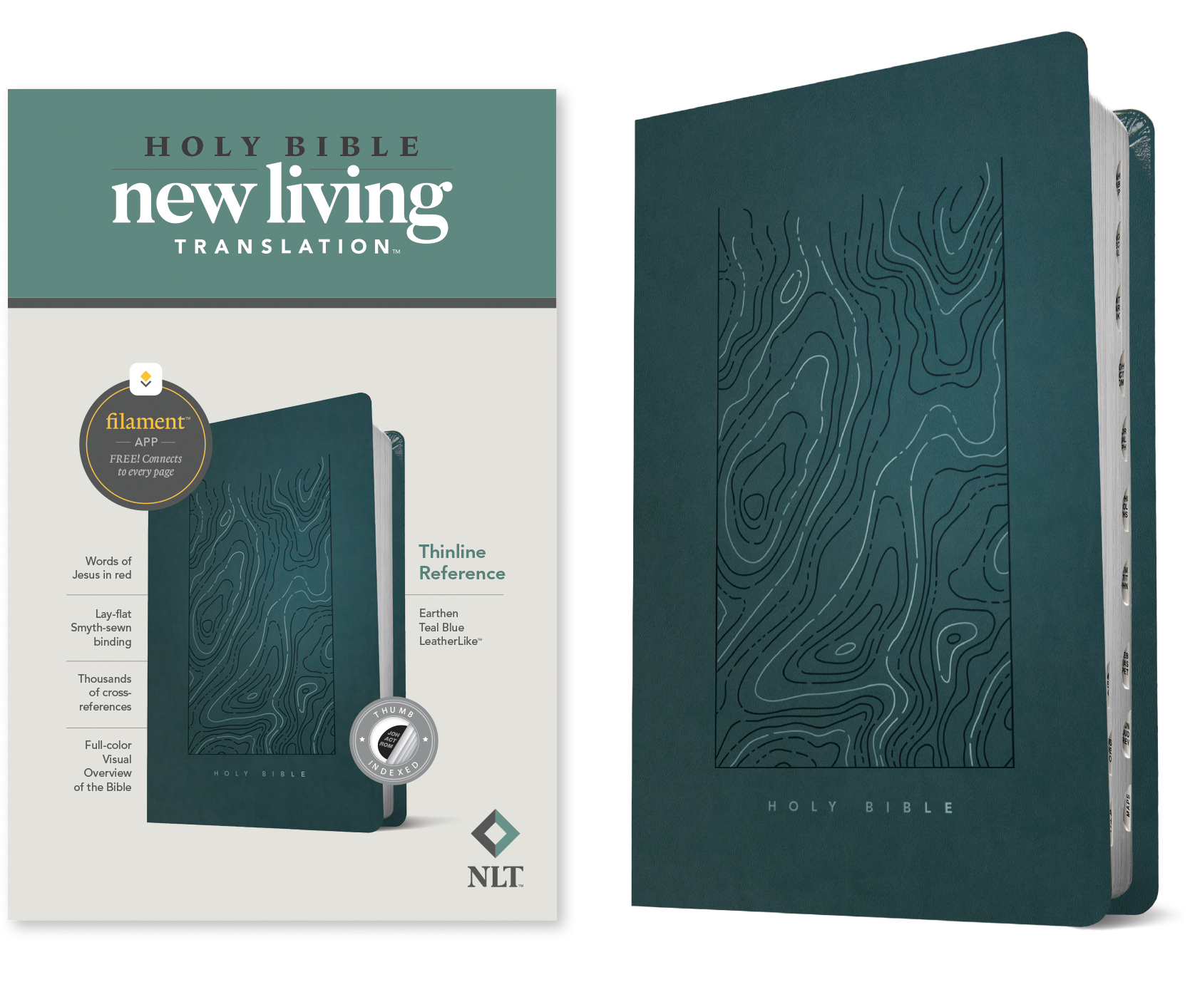 NLT Thinline Reference Bible, Filament Enabled Edition (Red Letter, LeatherLike, Earthen Teal Blue, Indexed)
