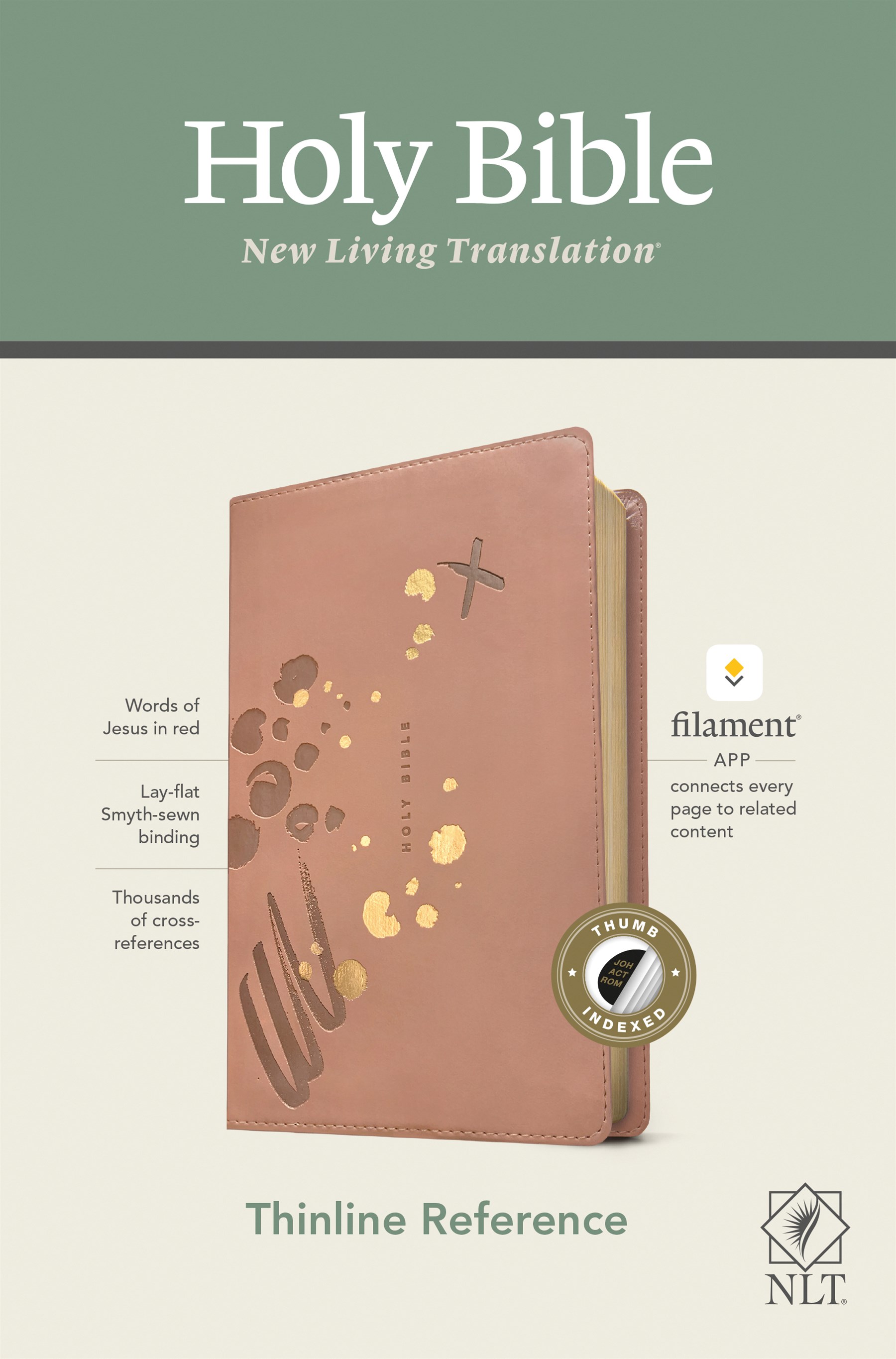 NLT Thinline Reference Bible, Filament Enabled Edition (Red Letter, LeatherLike, Brushed Pink, Indexed)
