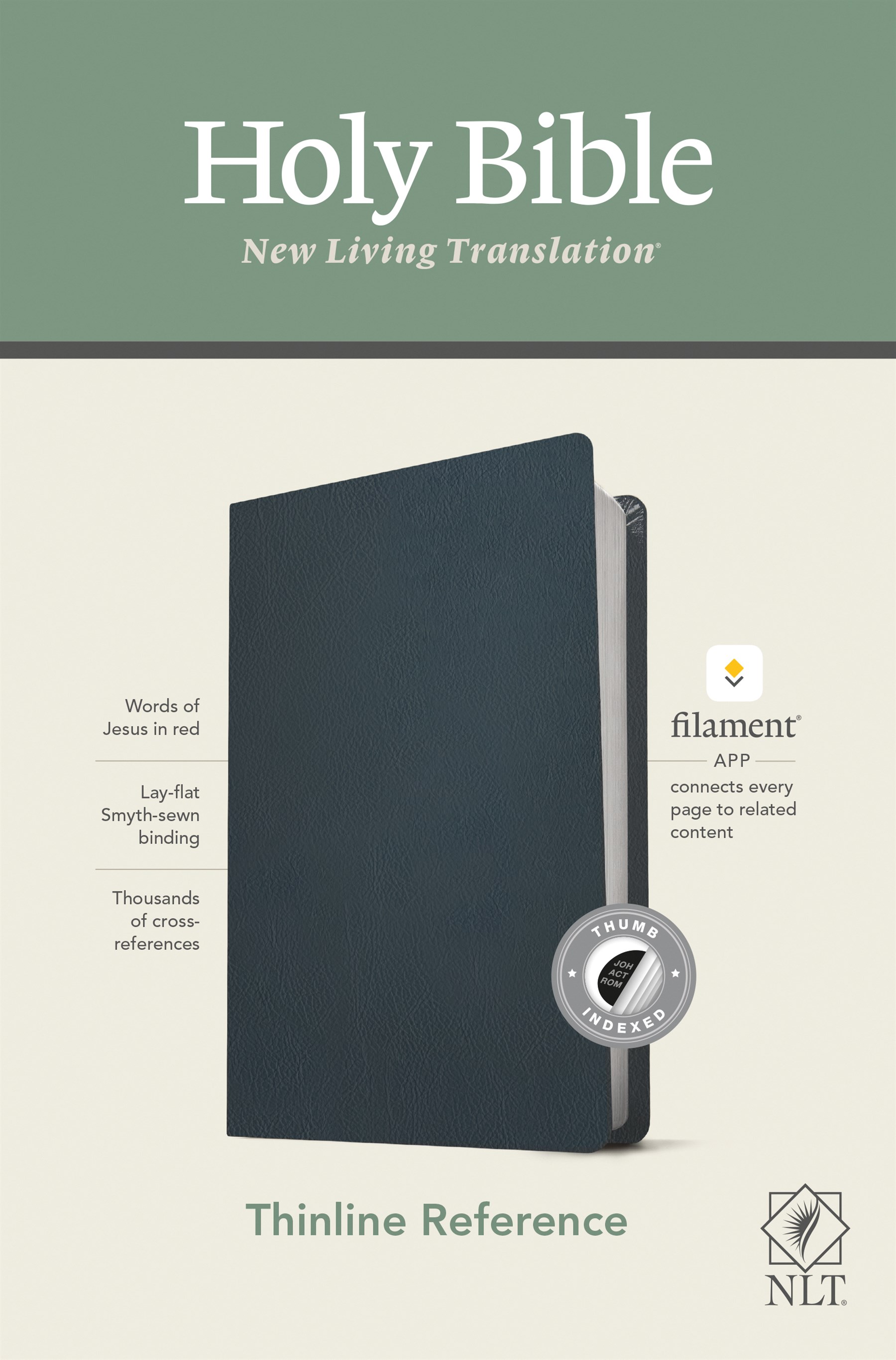 NLT Thinline Reference Bible, Filament Enabled Edition (Red Letter, Genuine Leather, Navy Blue, Indexed)