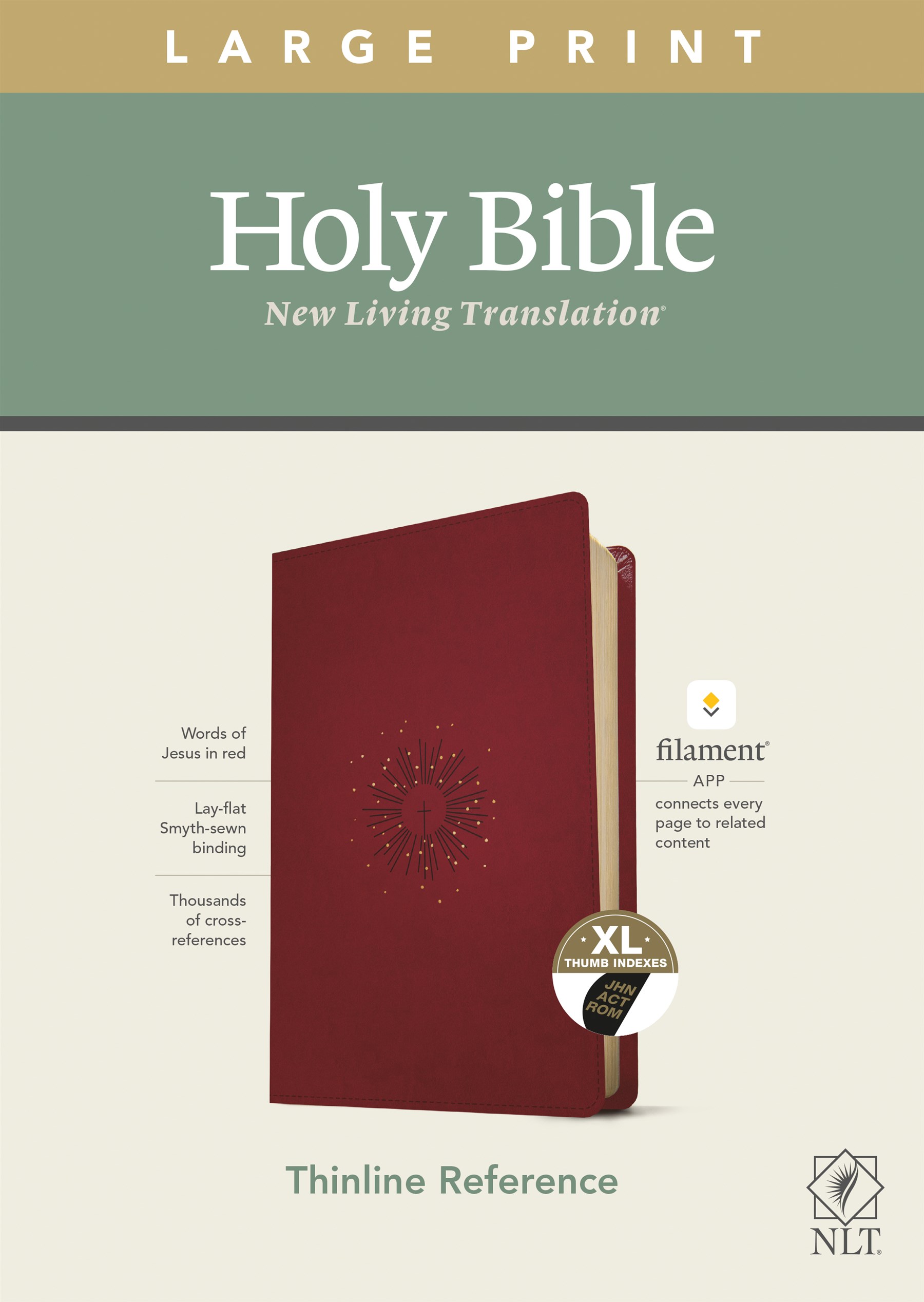 NLT Large Print Thinline Reference Bible, Filament Enabled Edition (Red Letter, LeatherLike, Aurora Cranberry, Indexed)