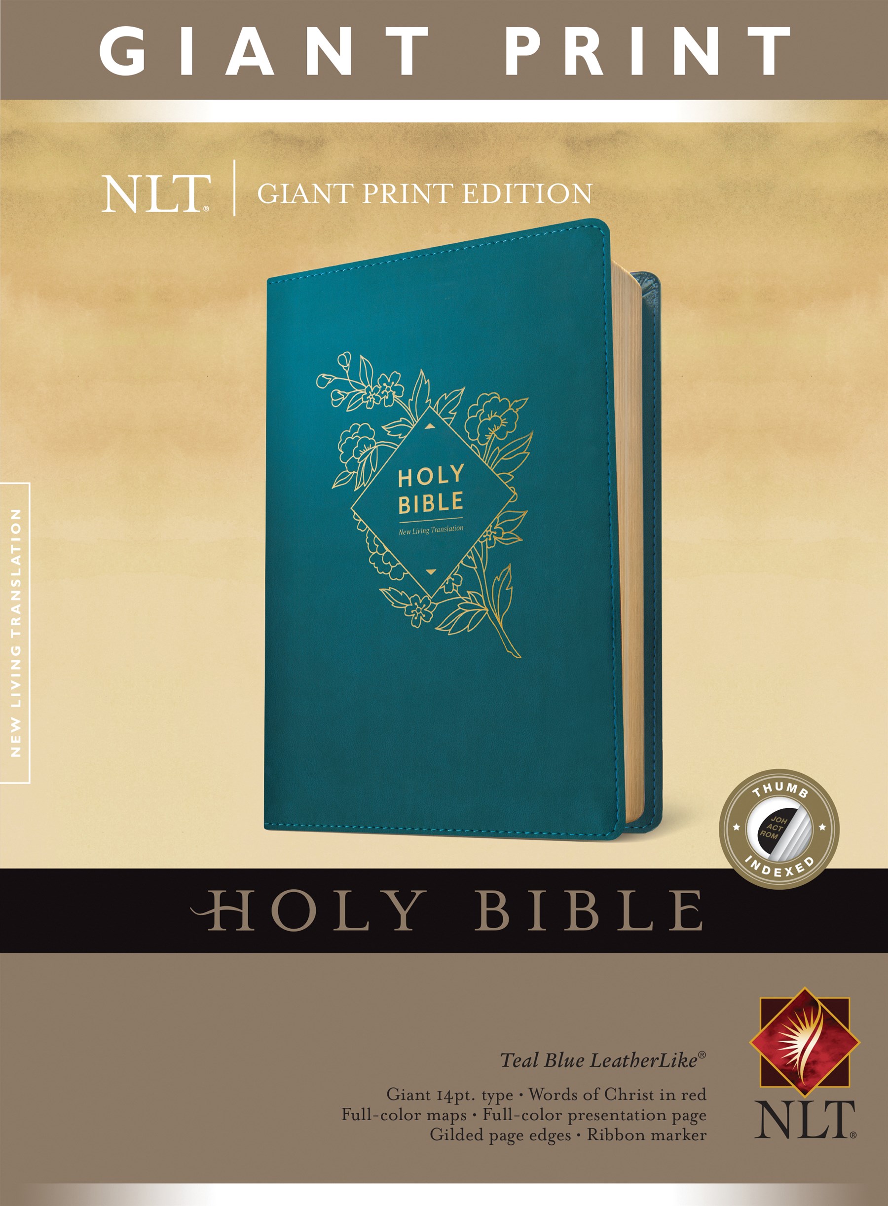 Holy Bible, Giant Print NLT (Red Letter, LeatherLike, Teal Blue, Indexed)