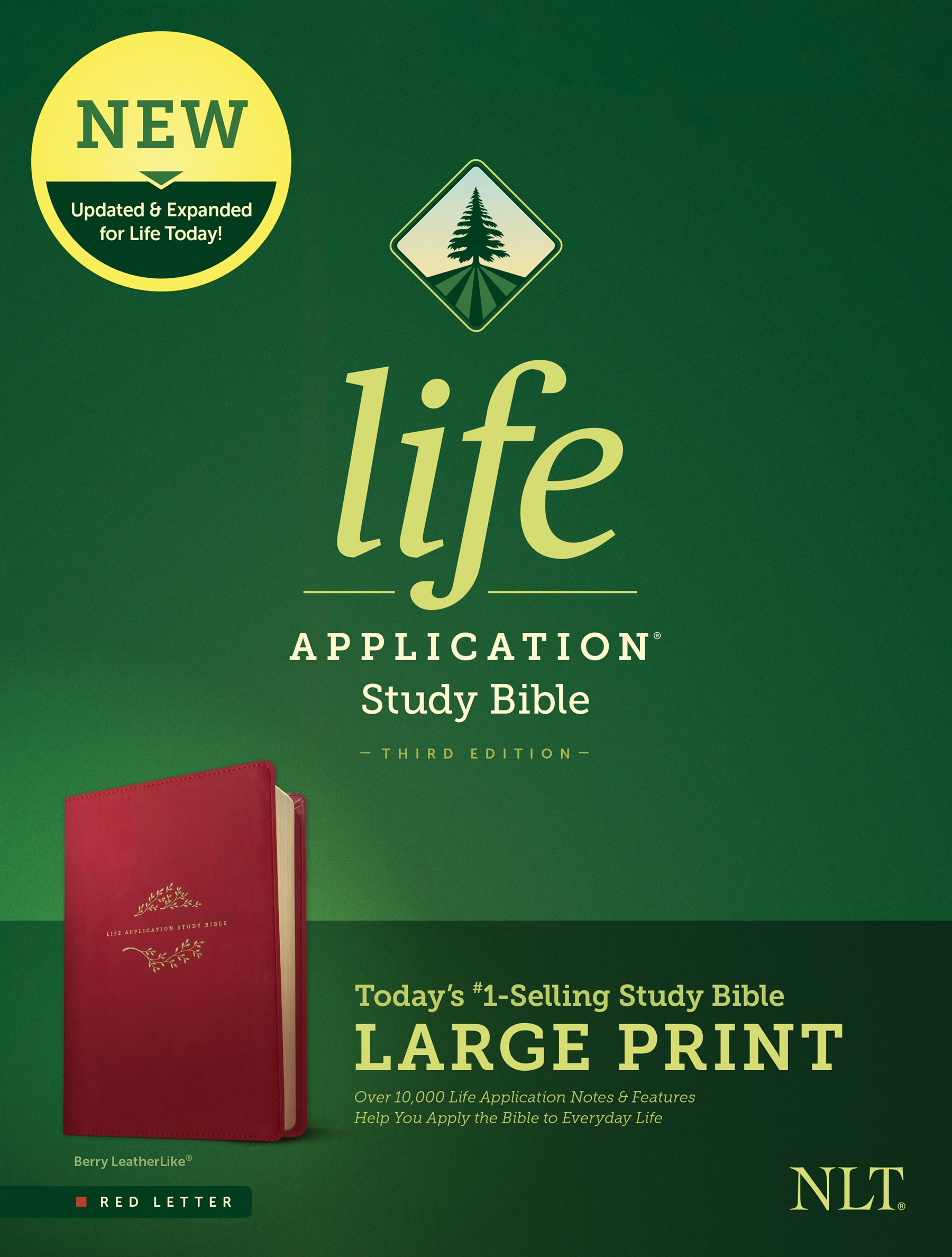 NLT Life Application Study Bible, Third Edition, Large Print (Red Letter, LeatherLike, Berry)