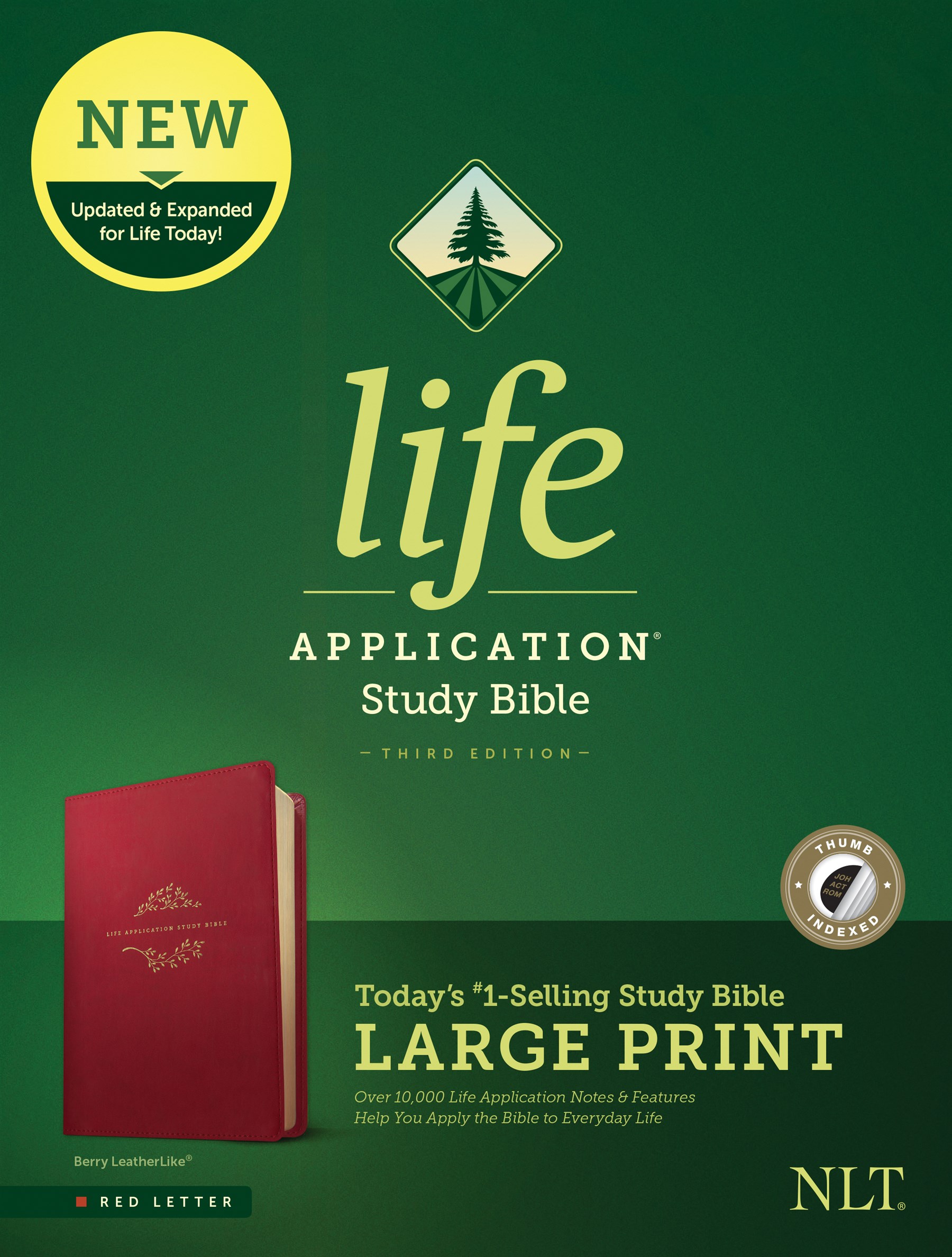 NLT Life Application Study Bible, Third Edition, Large Print (Red Letter, LeatherLike, Berry, Indexed)